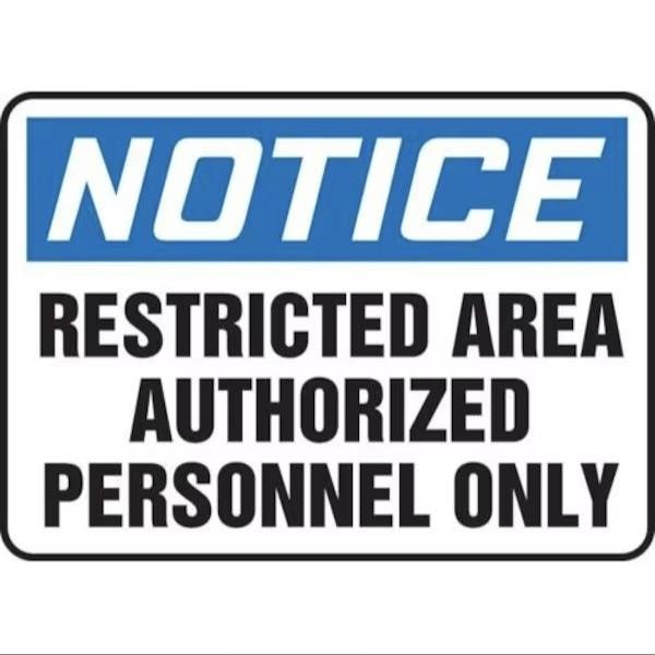 Accuform RESTRICTED AREA AUTHORIZED PERSONNEL ONLY, Adhesive Dura-Vinyl, 7 in x 10 in MADC807XV - main